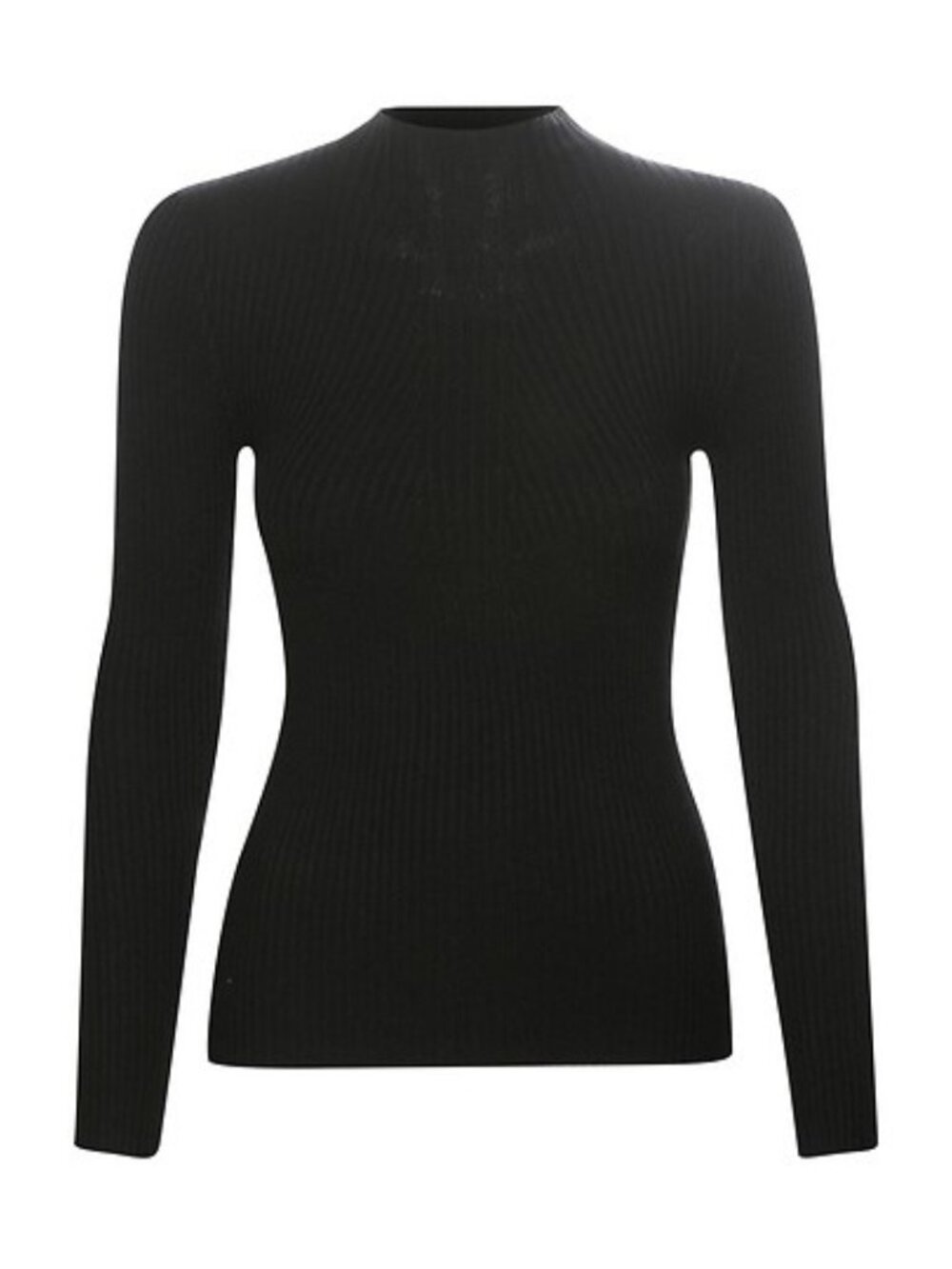 RIELLE Women's Mock Neck Ribbed Long Sleeve Top Size M In Black